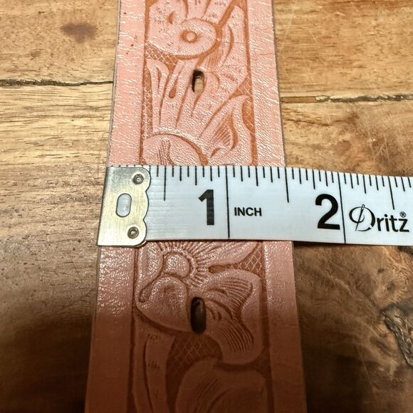 Western Tooled Pink Leather Belt Sz 30.5-34.5 NO BUCKLE New Made In USA Cowgirl main image 6